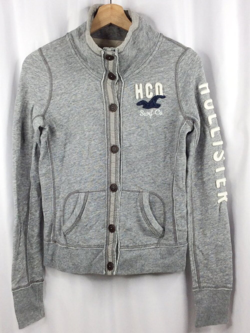 Hollister Y2K Button Down Sweatshirt‎ Size M Spell Out Logo HCO Surf Cardigan
